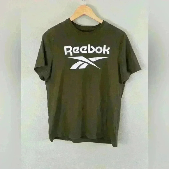 Reebok Olive Green White Short Sleeve Tshirt Men's Large - Picture 1 of 7